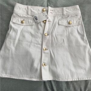White Jeans skirt with Gold Button Accents